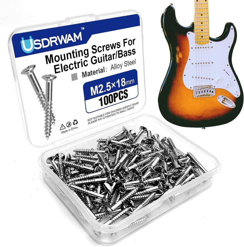 Usdrwam 2.5mm Electric Guitar Bass Pickguard Screws, for Fender Telecaster, Stratocaster, Jazzmaster, and Gibson Les Paul, SG, 100 Pcs - Image 1